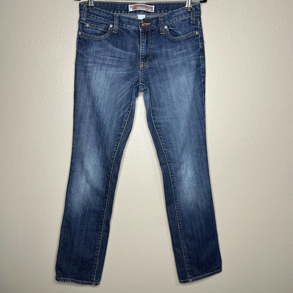 Gap Straight Fit Blue Mid Rise Straight Leg Stretch Denim Jeans Sz 6